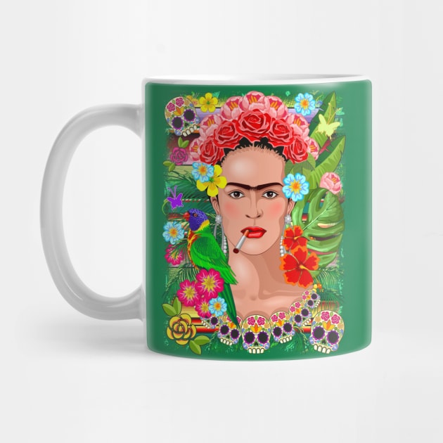 Frida Kahlo Floral Exotic Portrait by BluedarkArt